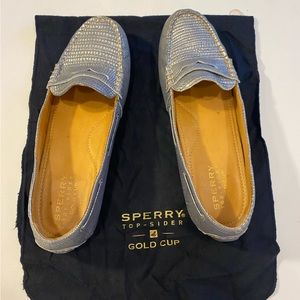 Sperry gold cup penny driver silver shoe